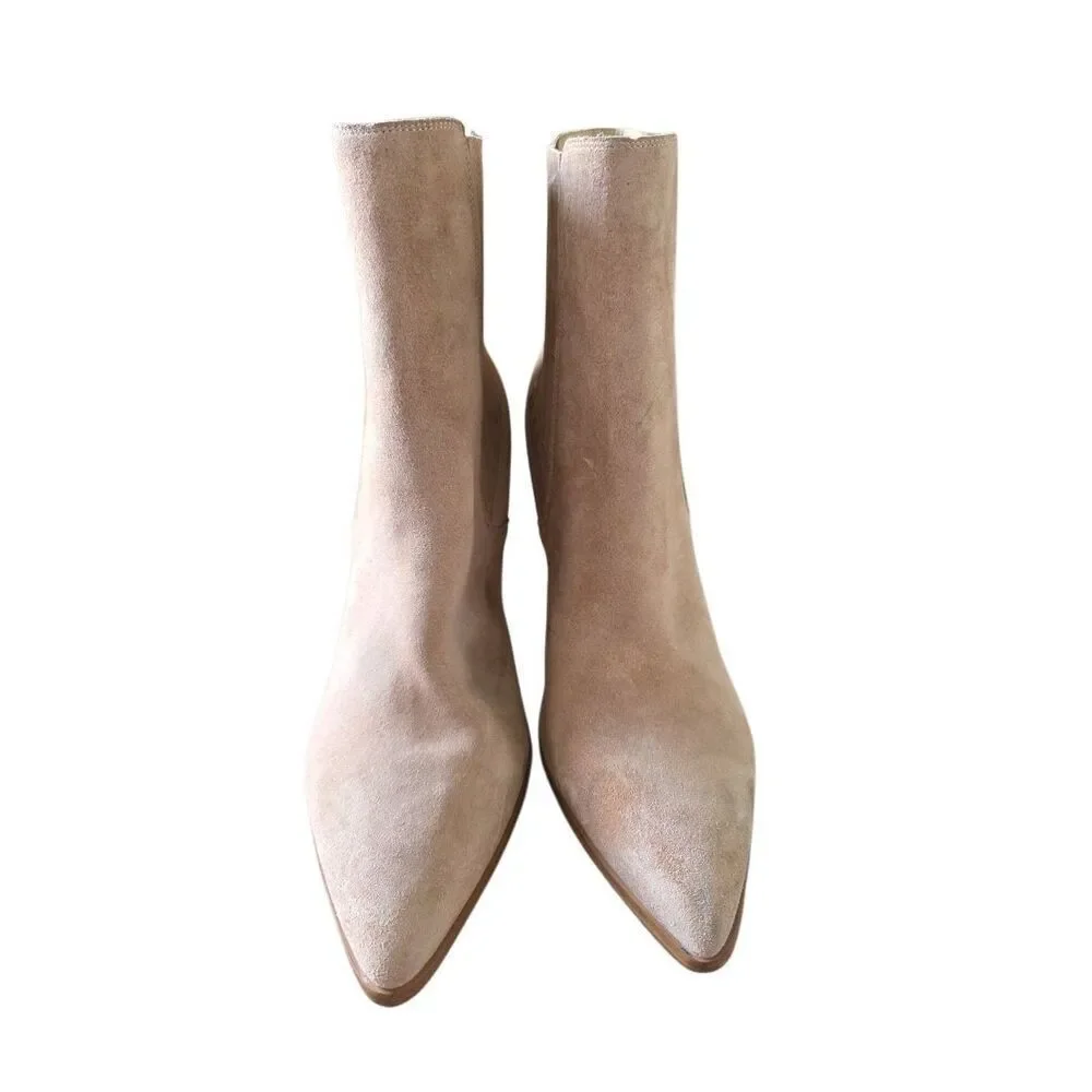 Nine West Booties Size 12 Tan Pointed Toe  Leather Upper‎ Block Heel